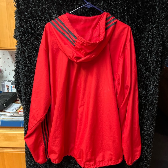 ADIDAS MENS (XL) Basic 3-Stripes Wind Ready Jacket Red w/black stripes like new - Picture 7 of 7